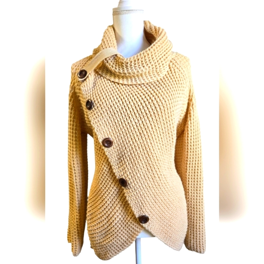 Elegant Tan Asymmetrical Buttoned Sweater
